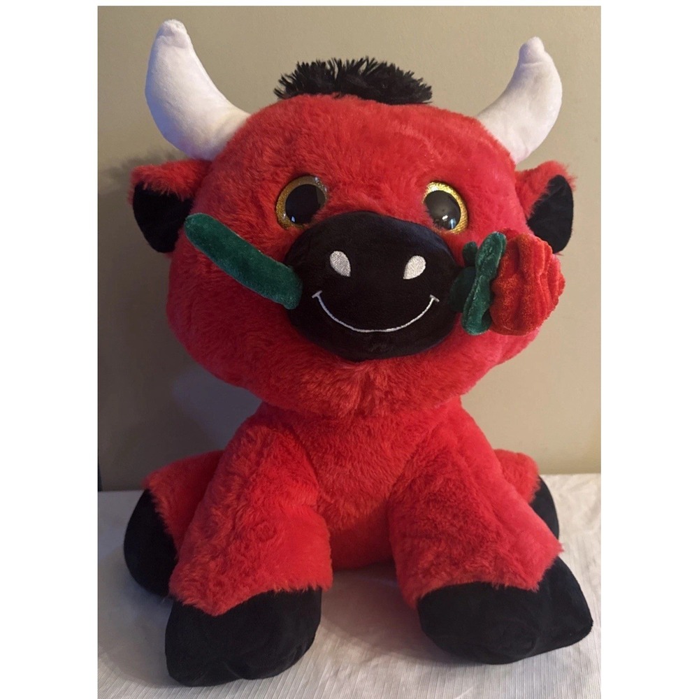 RARE Toy Factory Plush Parade Lil Ones Romeo Bull Red Black White Plush Toy~15"H
